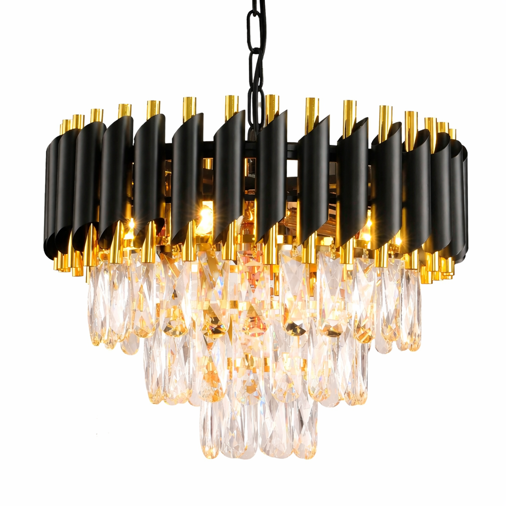 Kristall-Deckenleuchte Schwarz/Gold 3-stufig