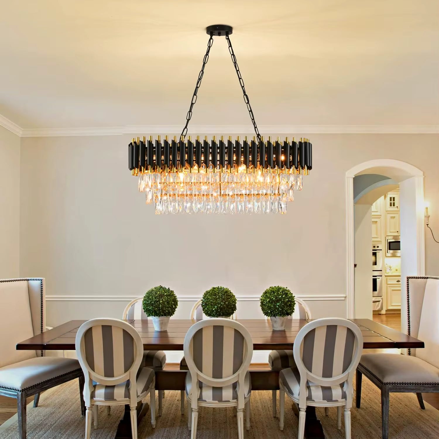 Moderne Kristall-Hängeleuchte Schwarz/Gold, 3-stöckig