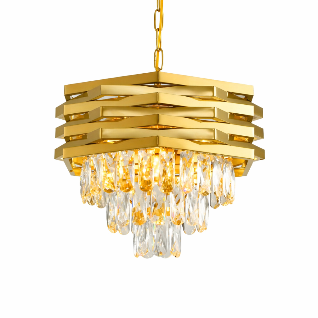 Kristall Kronleuchter Gold höhenverstellbar -3-Stufig