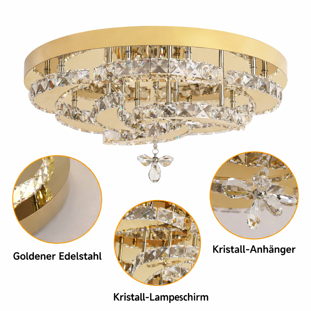Moderne goldene K9 Kristall-Hängeleuchte, dimmbar