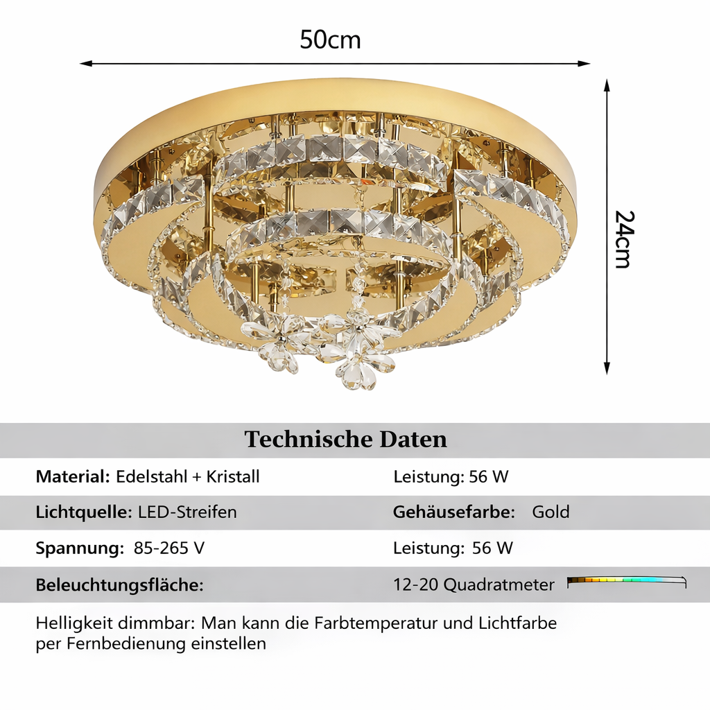 Moderne goldene K9 Kristall-Hängeleuchte, dimmbar